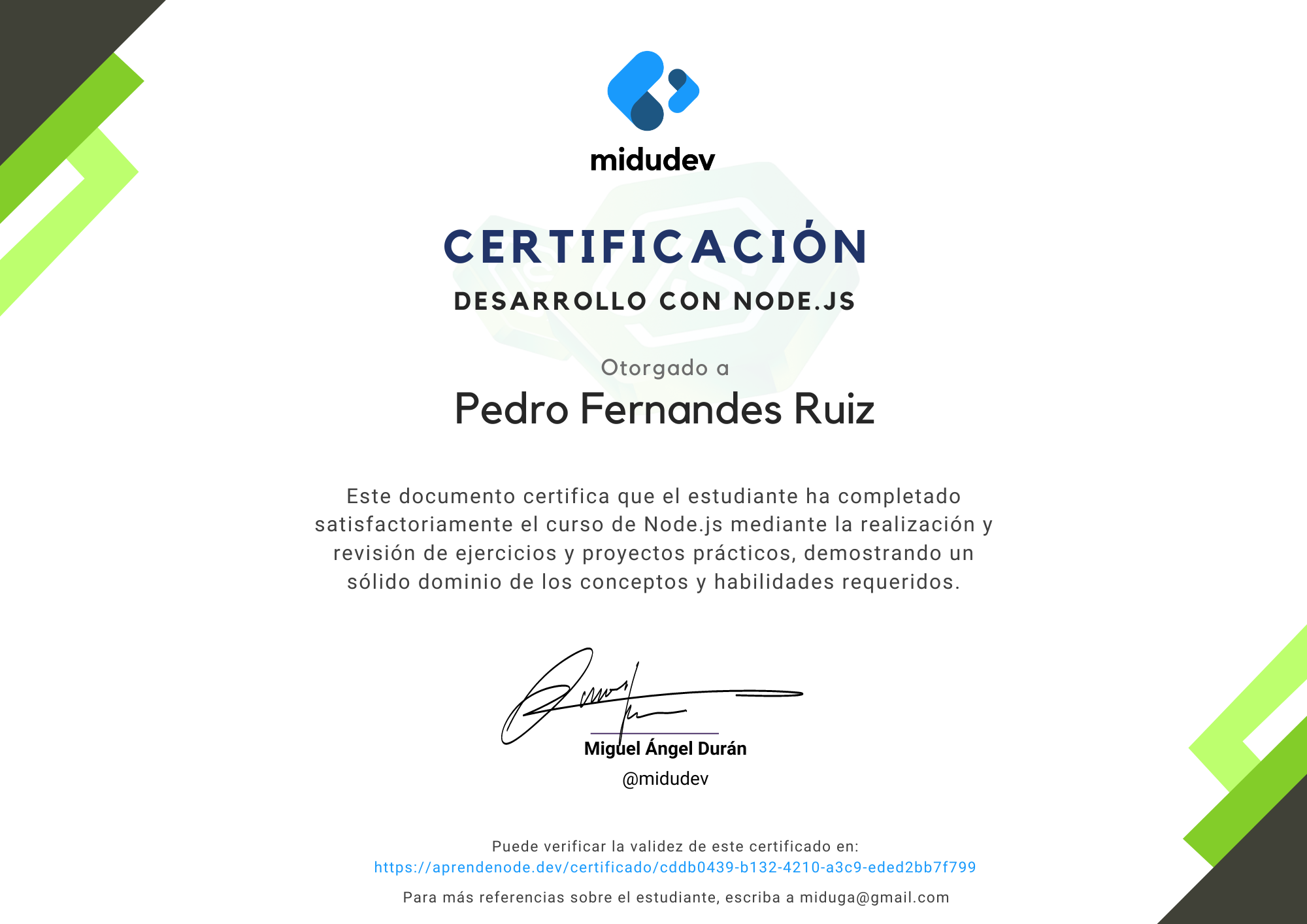 certificado de ejemplo del curso de Node.js